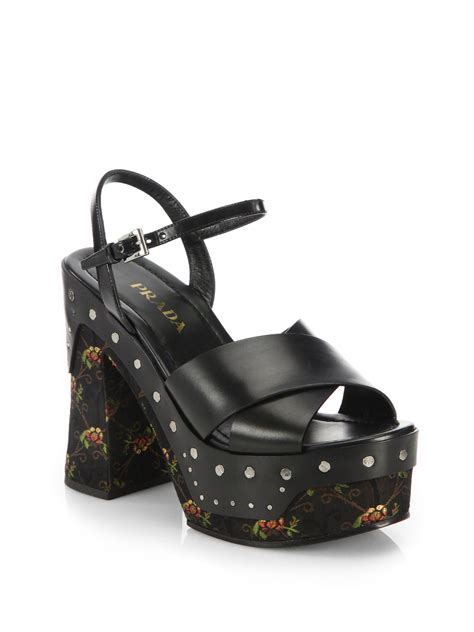 prada embroidered sandals|prada block heel sandals.